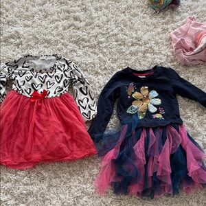 Girls Pink & Navy Tulle Layered Dress with Floral Applique